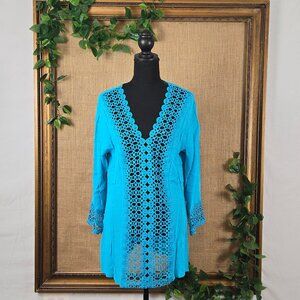 Venus Open Knit Crochet Trimmed Tunic